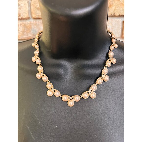 Anne Klein Gold Tone Pearl Crystal Fancy Collar Necklace - Picture 2 of 5